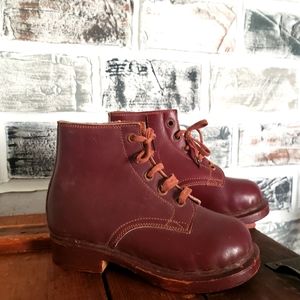 Antique French children's leather Sabot boots, wooden sole